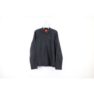 Merrell Mens Small Distressed Spell Out Half Zip Fleece Pullover Sweater Black